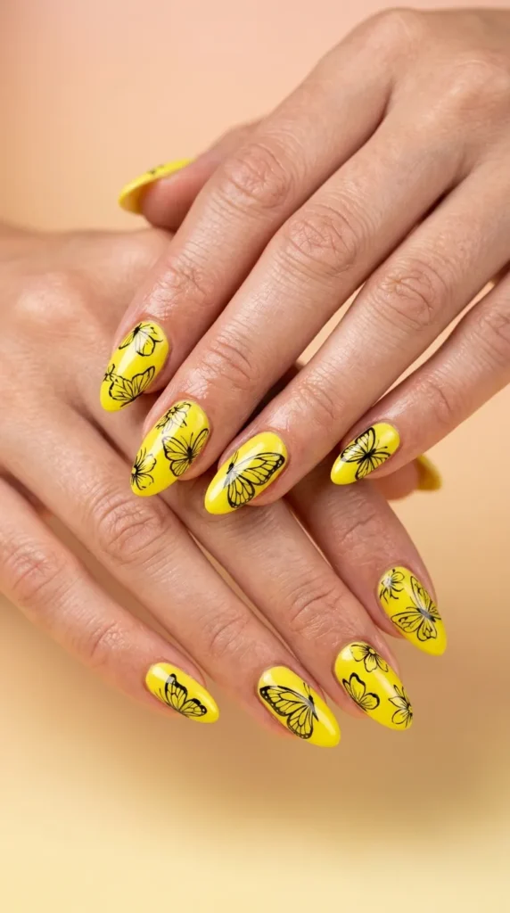 Lemon Butterfly Sunshine Nails