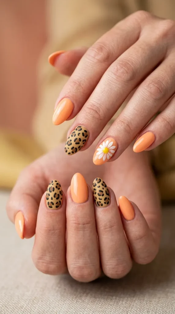 Leopard Daisy Accent Mani