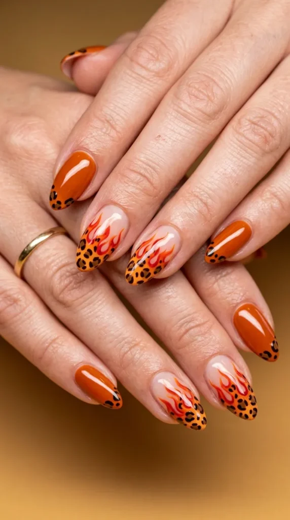 Leopard Flame Accent Nails