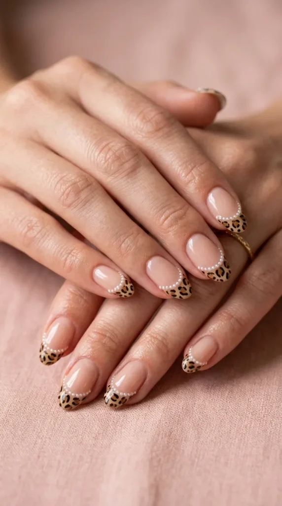 Leopard Pearl French Tips