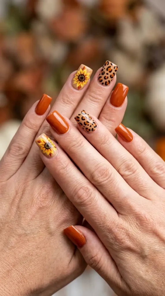 Leopard Print Accent with Sunflower Art
