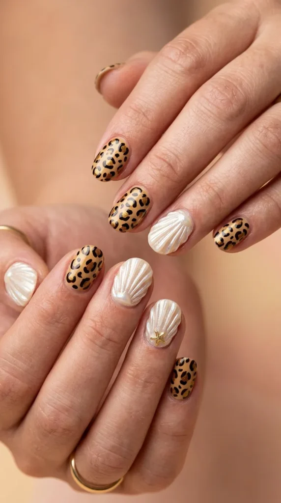 Leopard Seashell Accent Nails