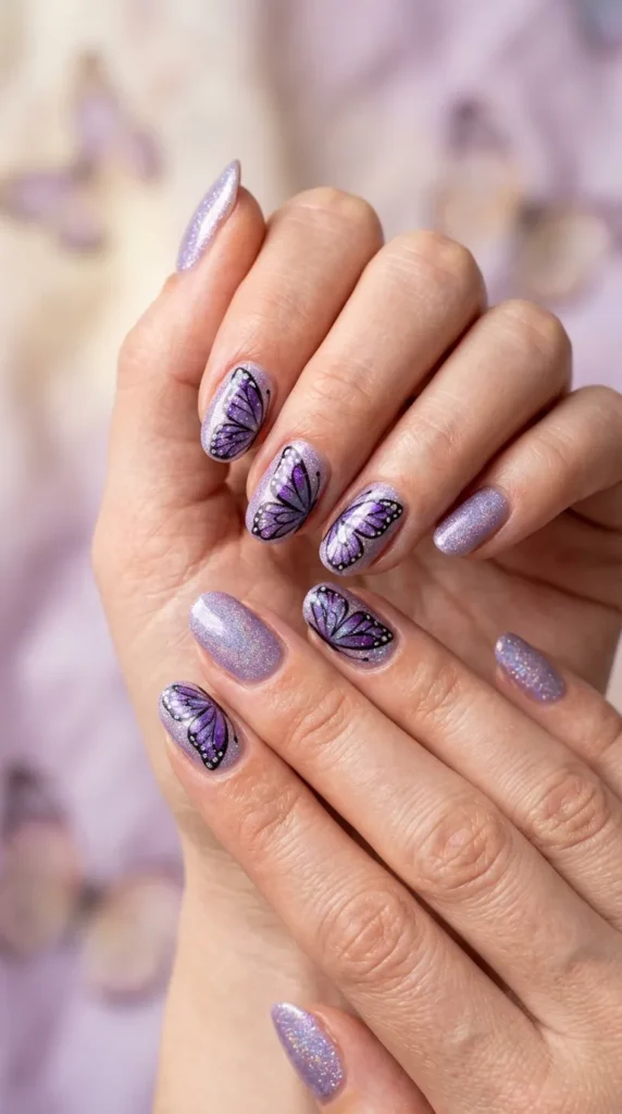 Lilac Butterfly Sparkle Nails