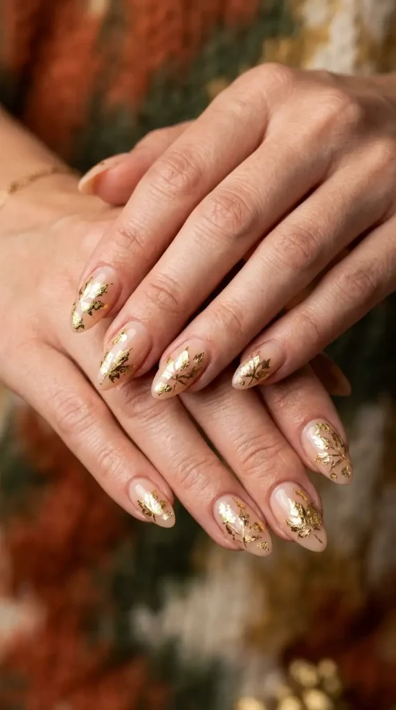 Maple Leaf Accent Almond Nails