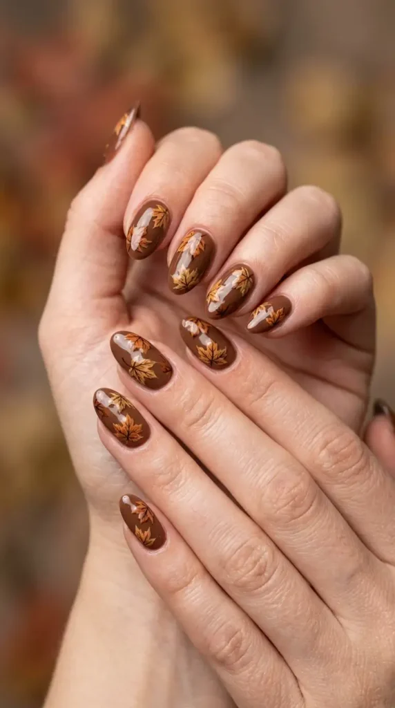 Maple Leaf Brown Nail Art