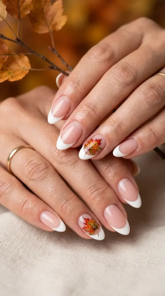 Maple Leaf French Tip Accent Nails