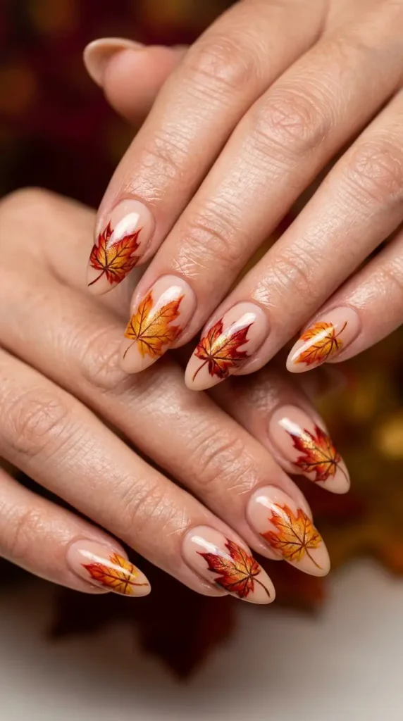 Maple Leaf Hand-Painted Nails