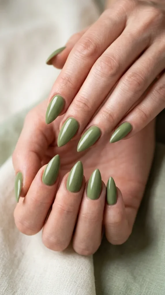 Matcha Green Minimalist Stiletto Nails