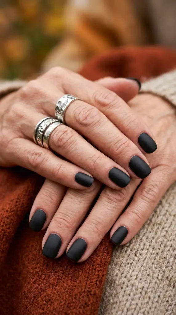 Matte Black Fall Nails