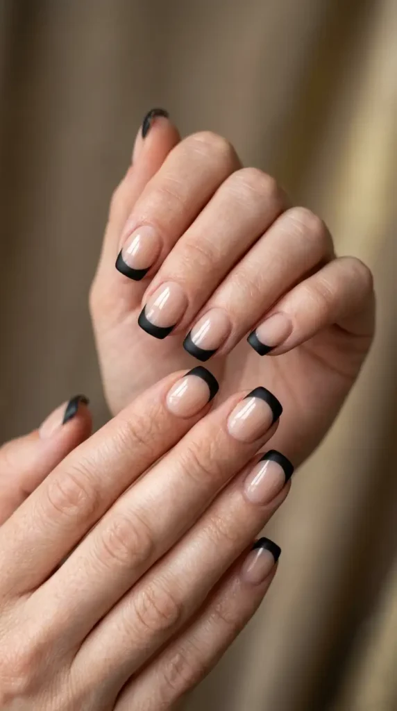 Matte Black French Tips with Glossy Base