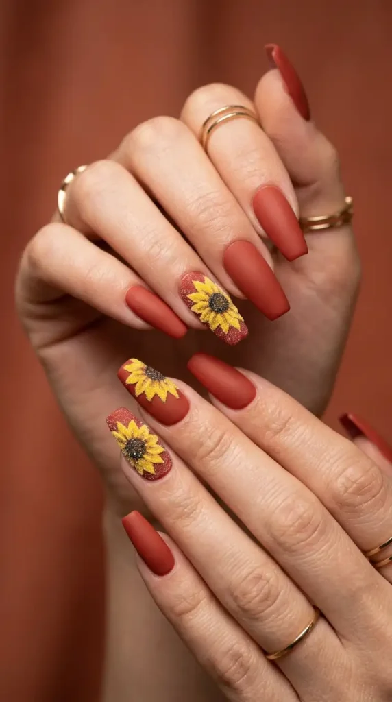 Matte Brick Red Coffin Nails
