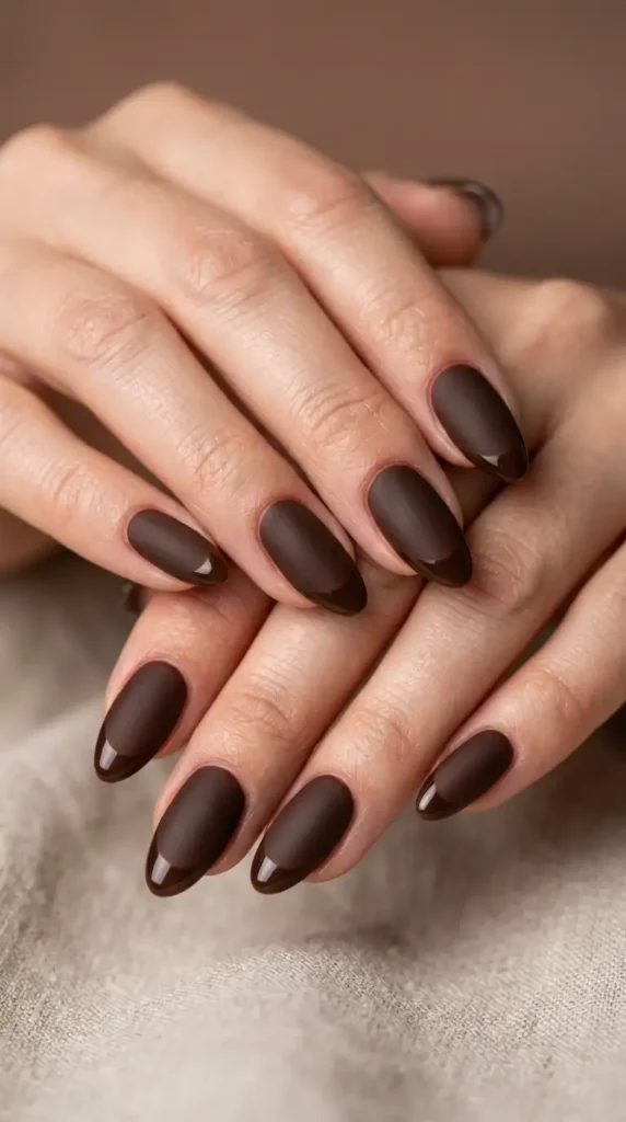 Matte Brown with Glossy French Tips