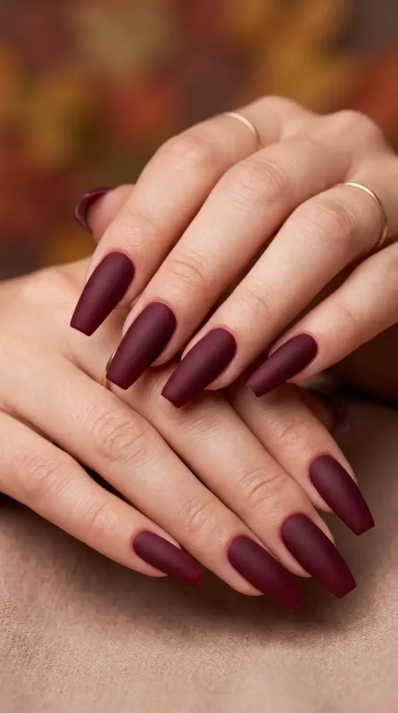 Matte Burgundy Coffin Nails