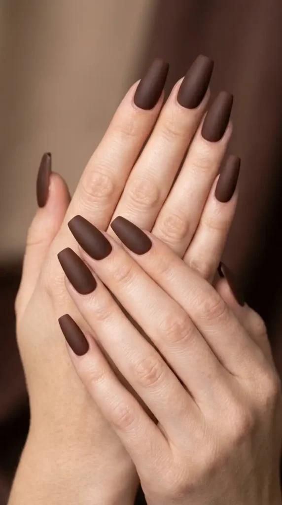Matte Chocolate Brown Coffin Nails