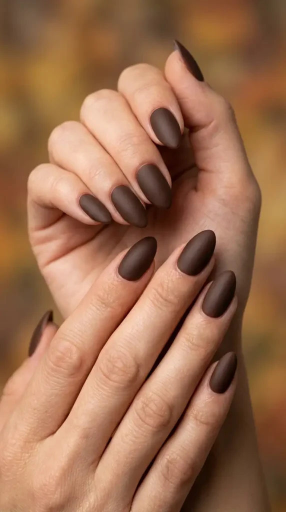 Matte Coffee Brown Nails