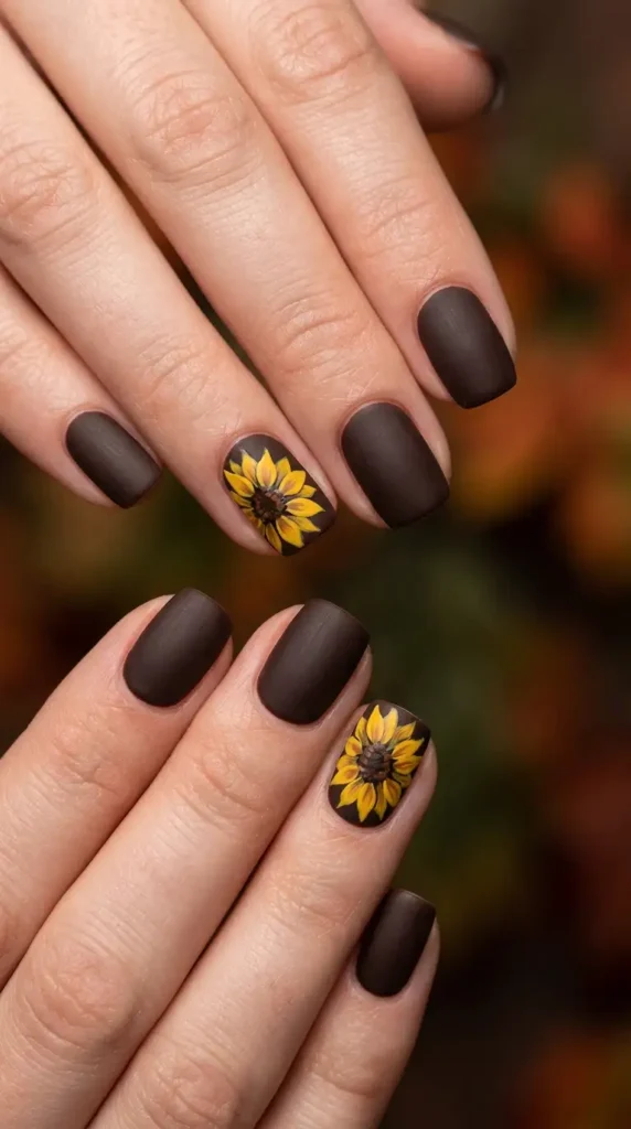 Matte Espresso Floral Nails