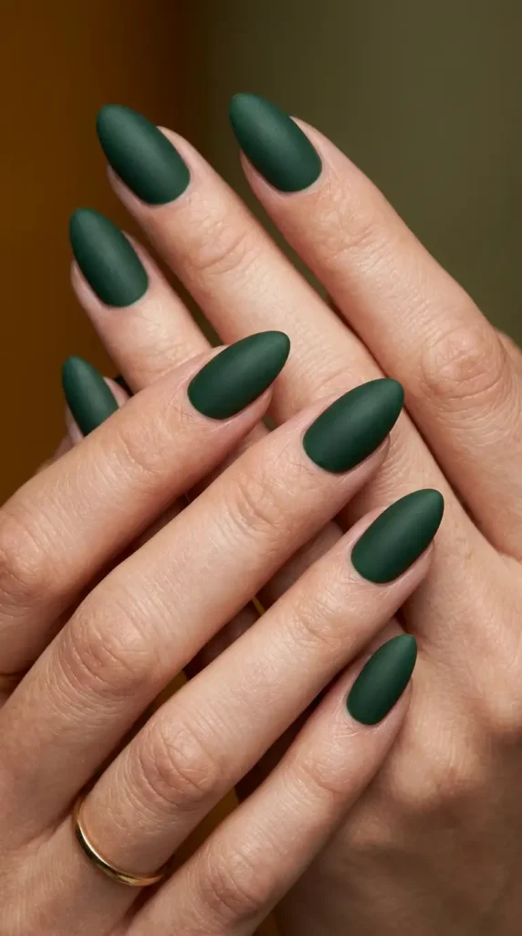 Matte Forest Green Almond Nails