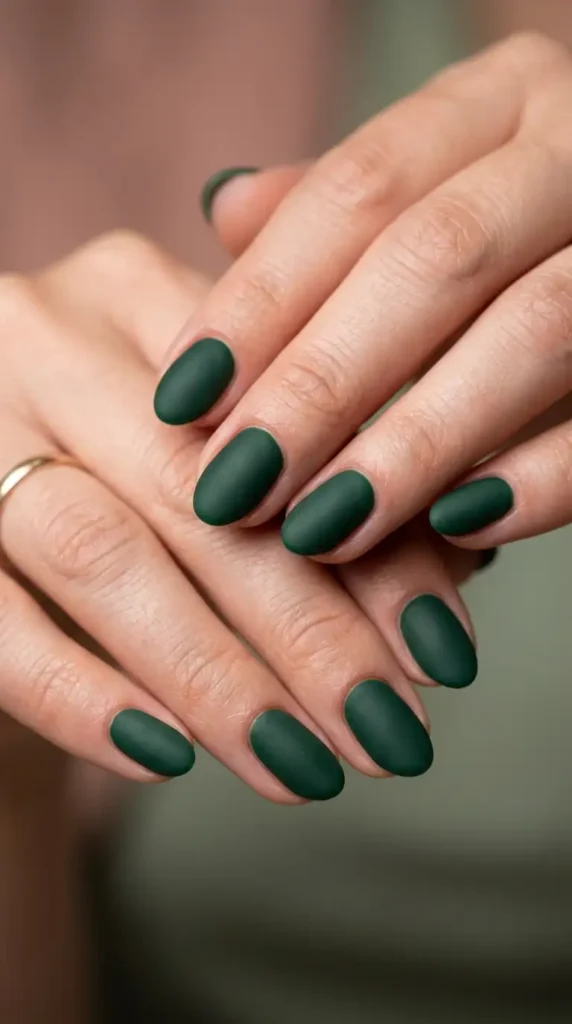 Matte Forest Green Nails