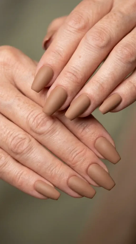 Matte Latte Coffin Nails