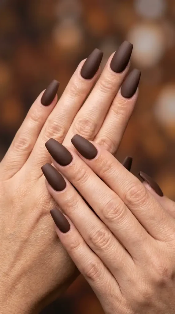 Matte Mocha Coffin Nails