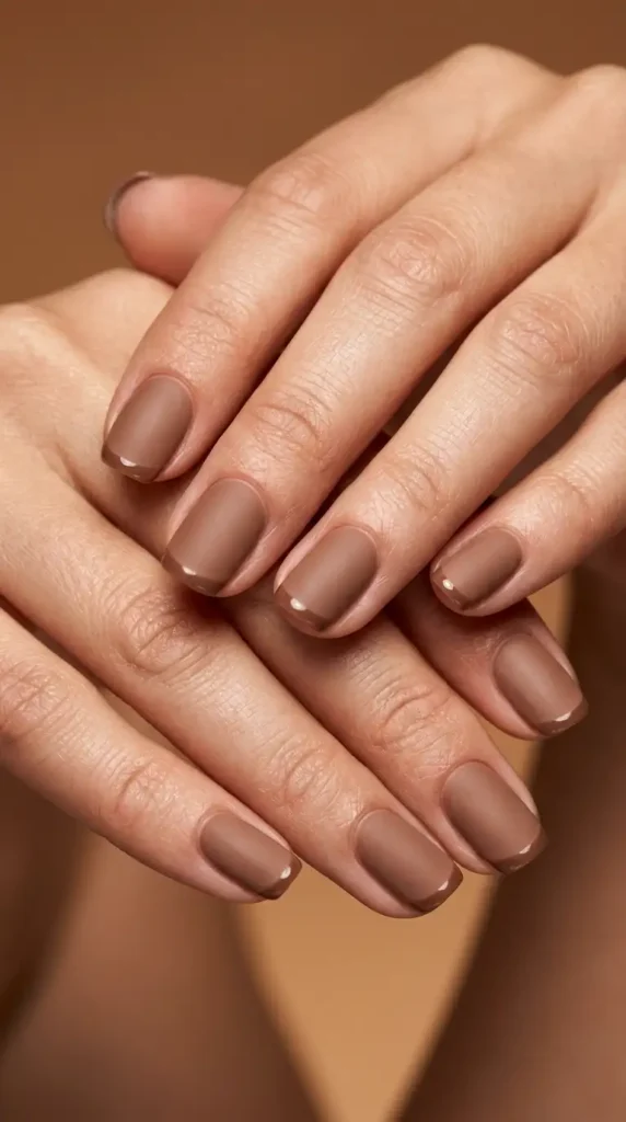 Matte Mocha French Tips with Glossy Edges