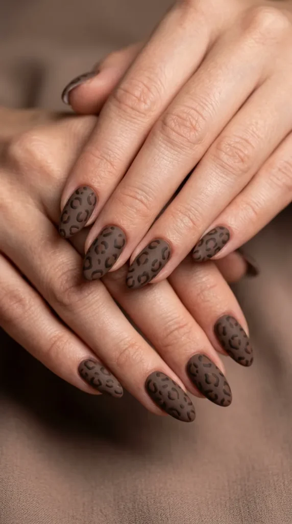 Matte Mocha Leopard Nails