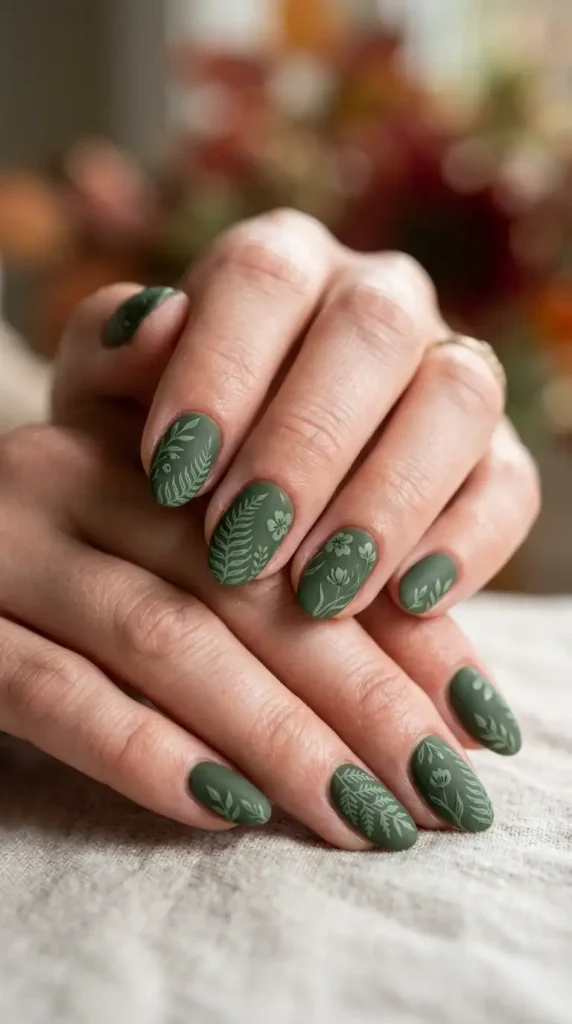Matte Moss Green Botanical Nails