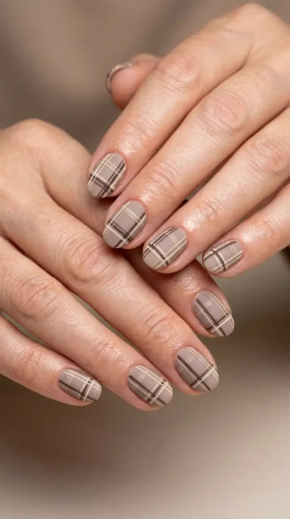 Matte Neutral Plaid Nails