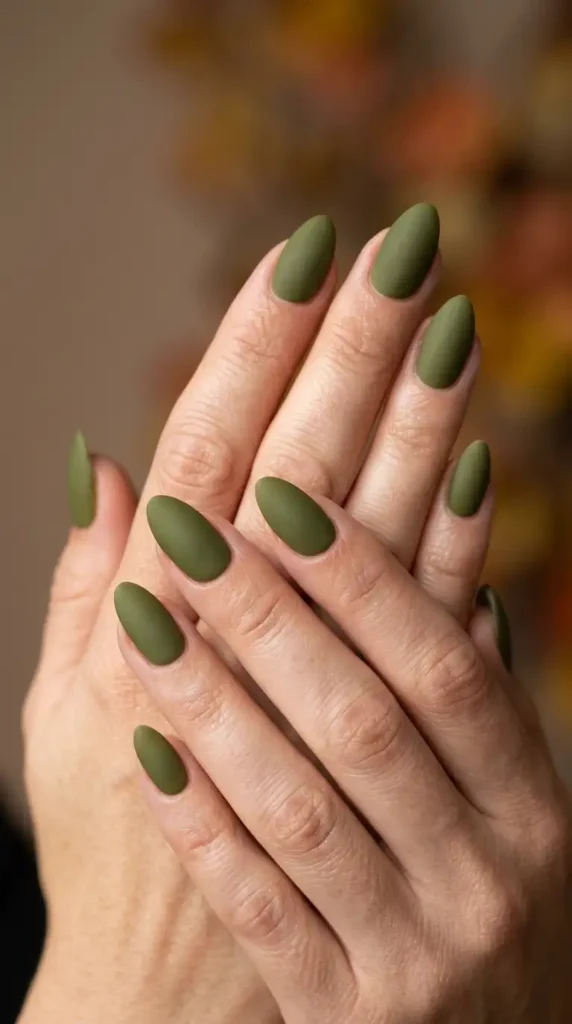 Matte Olive Almond Nails