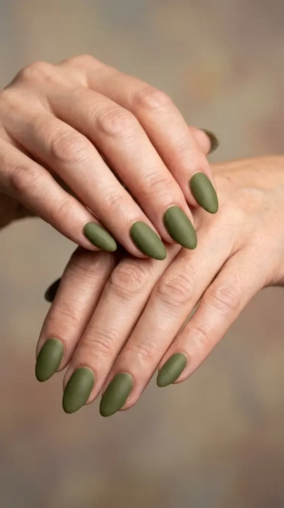 Matte Olive Green Nails