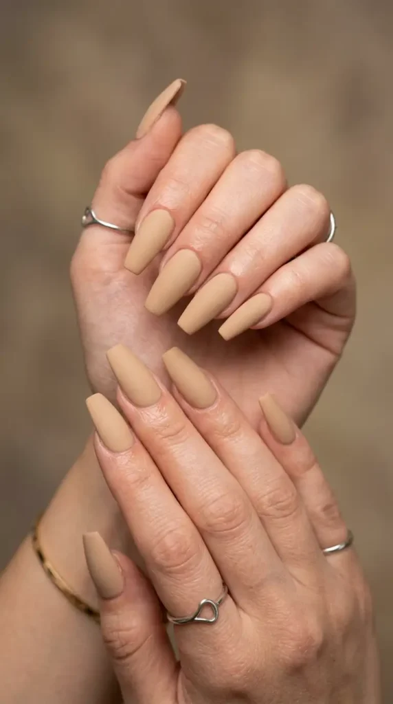 Matte Sand Coffin Nails
