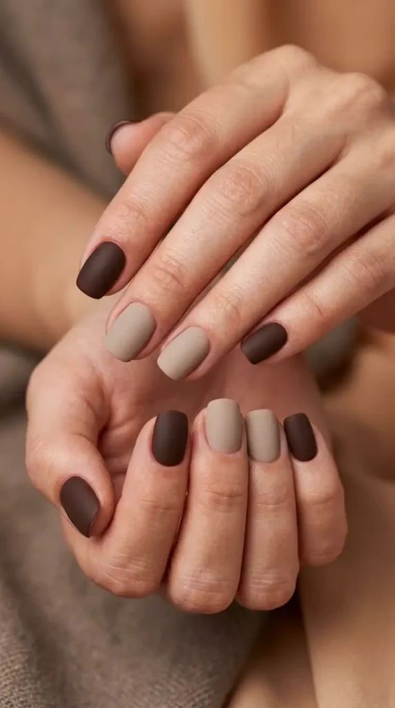 Matte Taupe and Brown Mix Nails