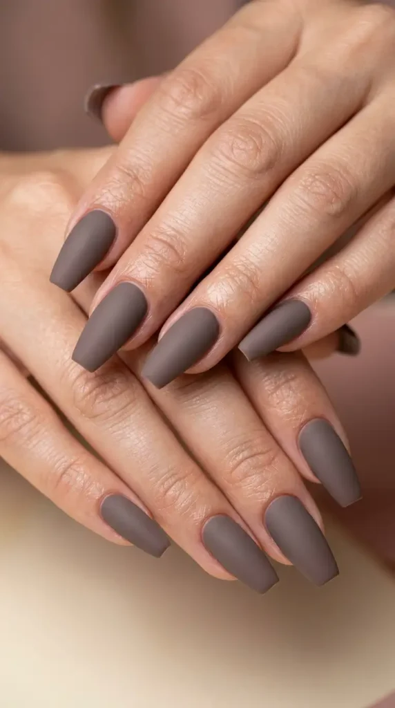 Matte Taupe Coffin Nails
