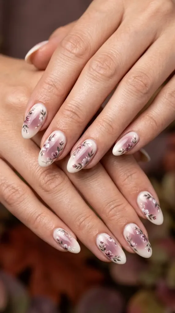 Mauve Floral Aura Nails