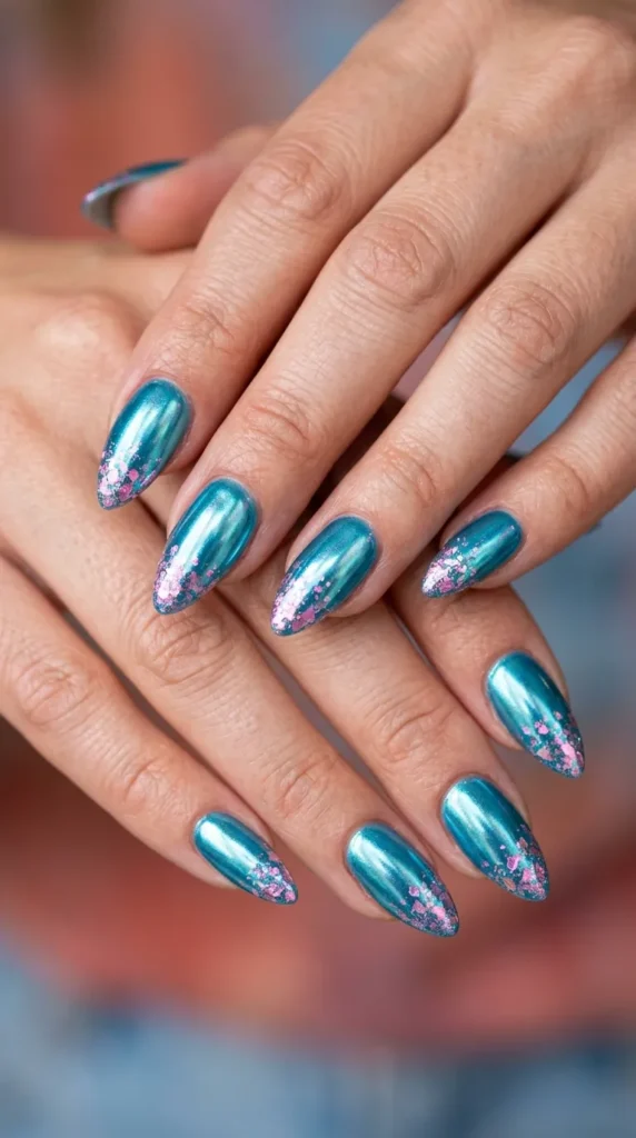 Mermaid Chrome Almond Nails