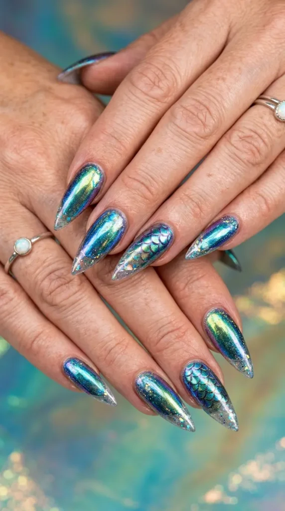 Mermaid Chrome Stiletto Nails