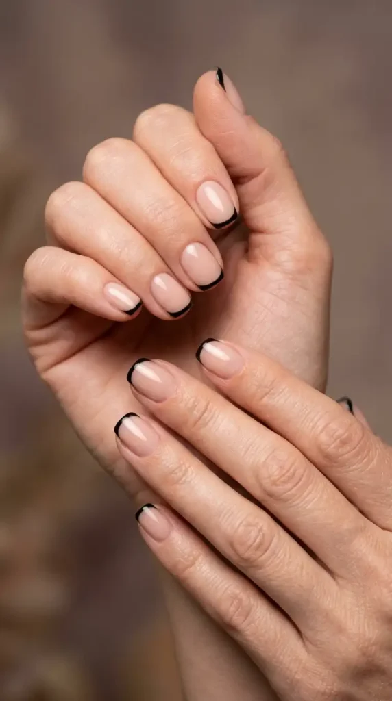Micro Black French Tips on Nude Base