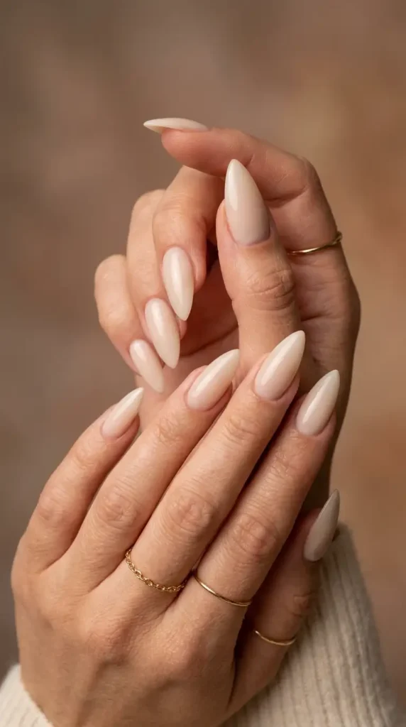 Milky Beige Stiletto Nails