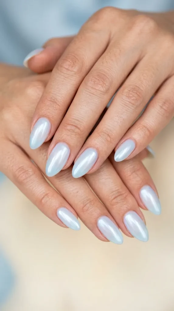 Milky Blue Glazed Nails
