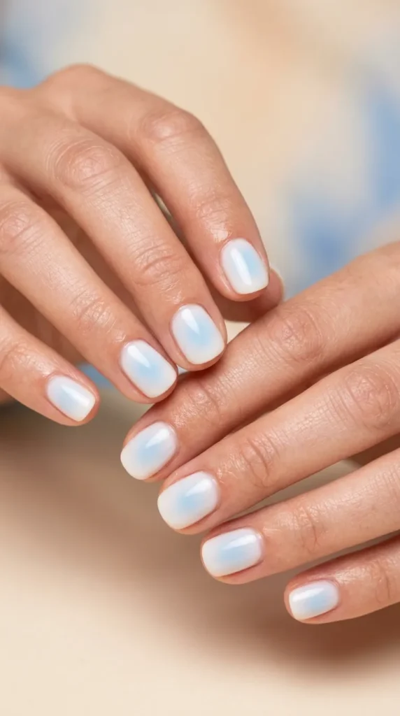 Milky white aura nails