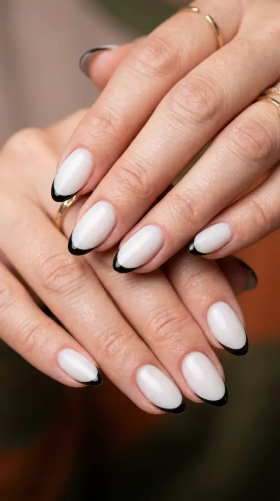 Milky White Base with Thin Black French Tips