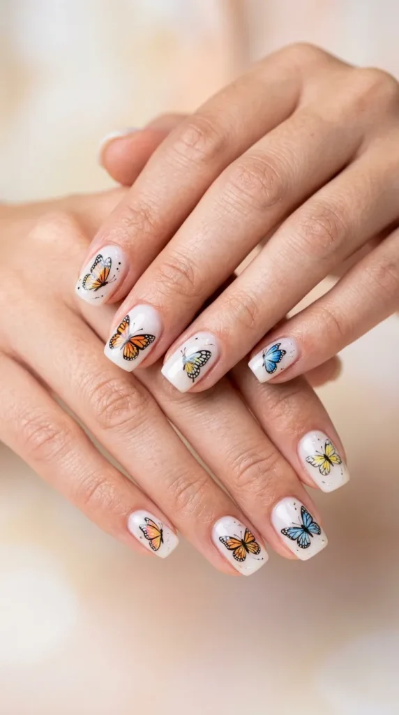 Milky White Butterfly Nails