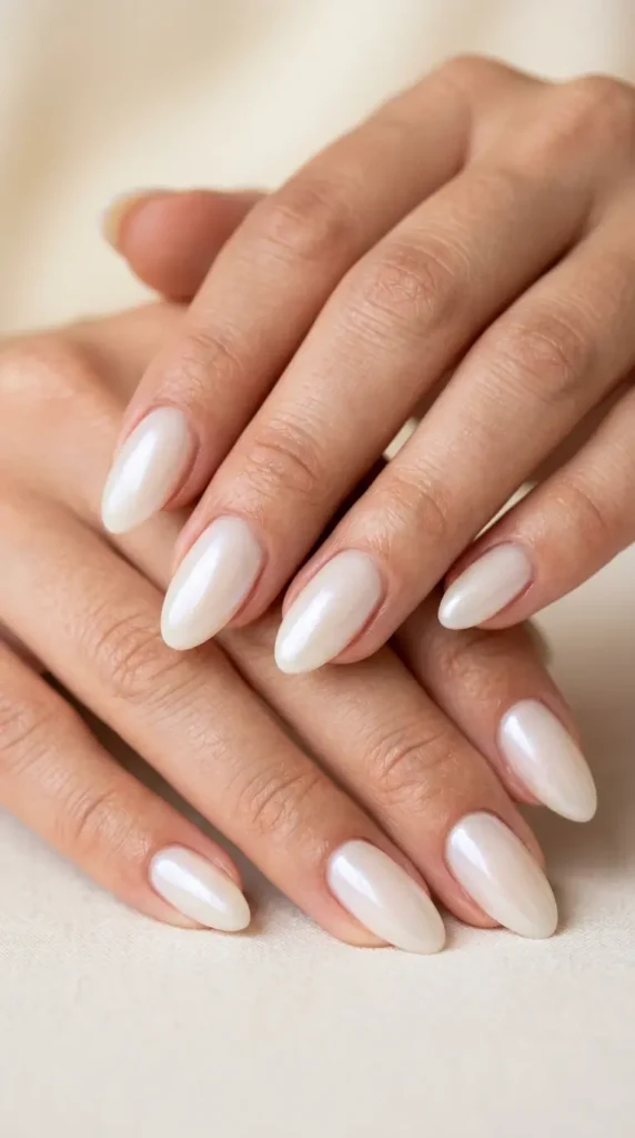 Milky White Glazed Nails