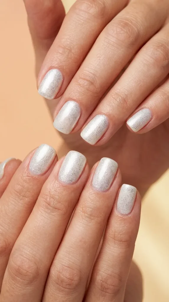 Milky White Shimmer Nails