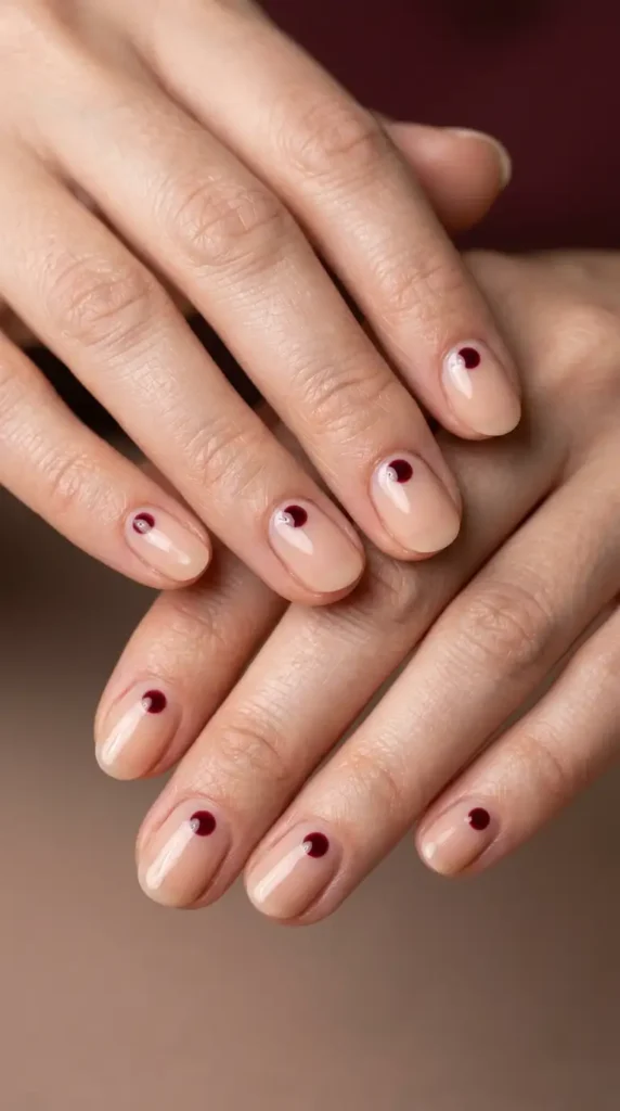 Minimal Burgundy Dot Nail Design