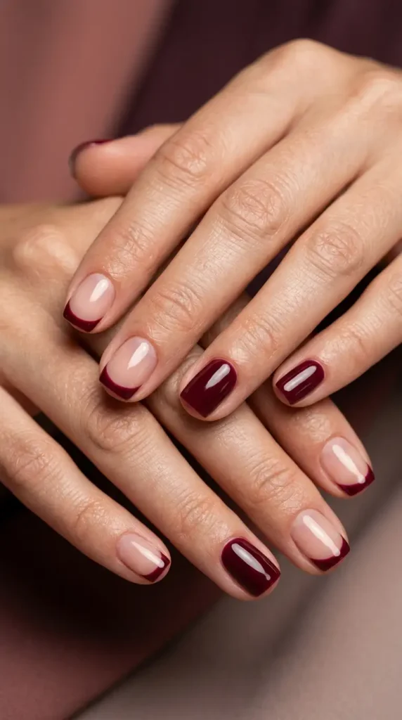 Minimal Burgundy Side French Tips