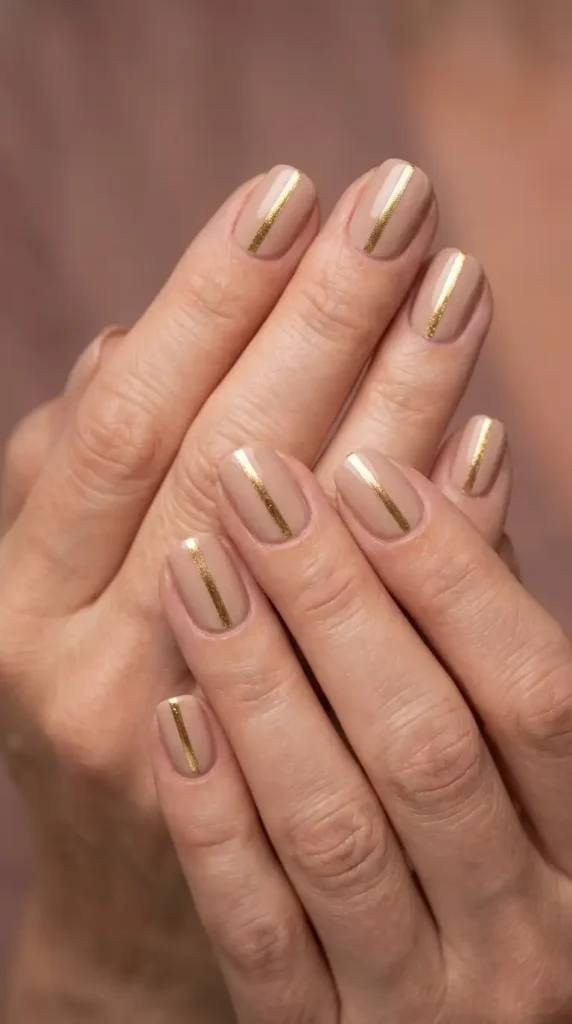 Minimal Gold Stripe Neutral Nails
