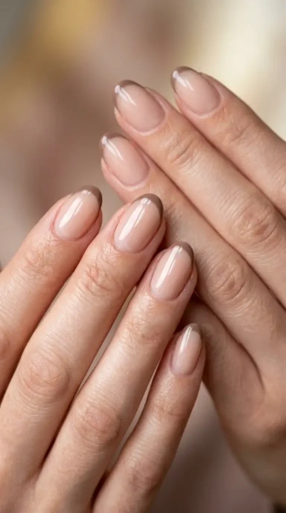 Minimal Micro French Tips in Warm Taupe with Gloss Finish