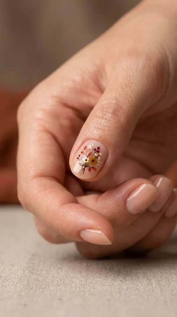 Minimalist Autumn Bouquet Nail Design