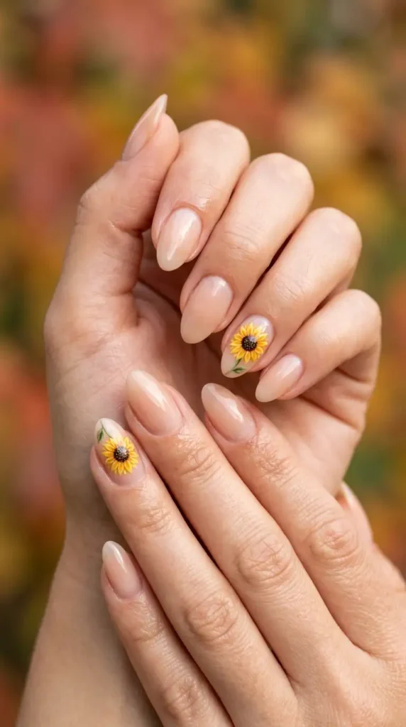 Minimalist Single Sunflower Nails